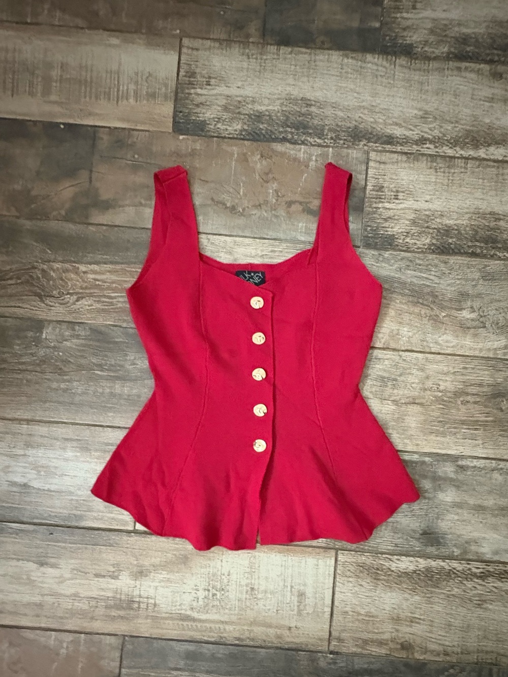 Classic Red Button-Front Peplum Camisole